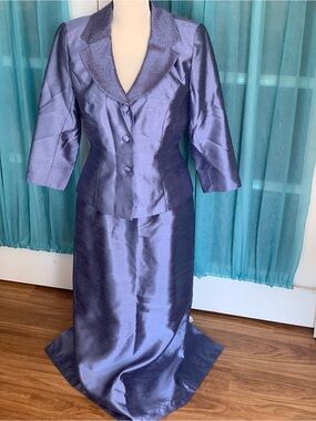 Alex Evenings Iridescent gray blue Evening Suit Sz 6 mother of the bride event